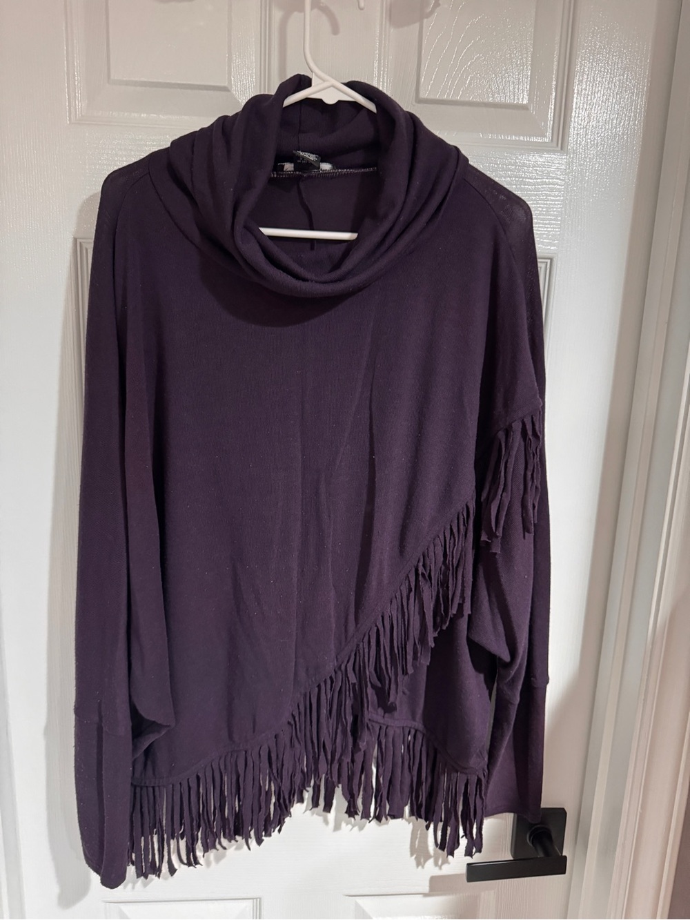 Grace Elements Deep Plum Cowl Neck Fringe Sweater